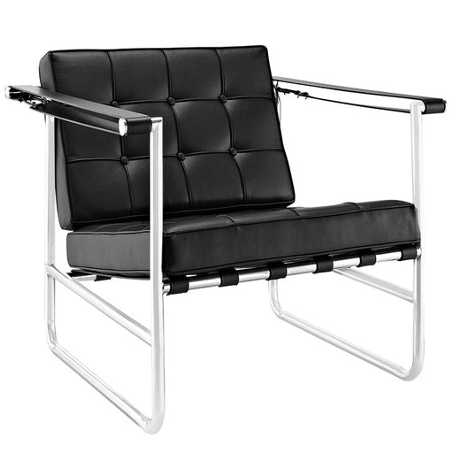 Serene Stainless Steel Upholstered Vinyl Lounge Chair 1435-BLK