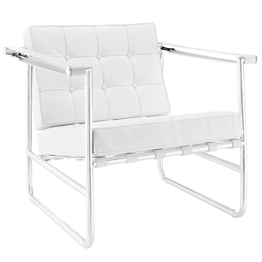 Serene Stainless Steel Upholstered Vinyl Lounge Chair 1435-WHI