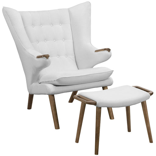 Bear Lounge Chair and Ottoman 1444-WAL-WHI-SET