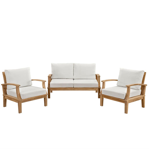 Marina 3 Piece Outdoor Patio Teak Sofa Set 1470-NAT-WHI-SET