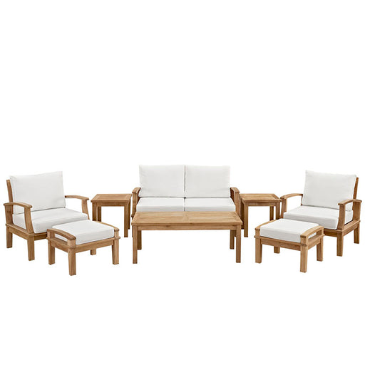 Marina 8 Piece Outdoor Patio Teak Sofa Set 1471-NAT-WHI-SET