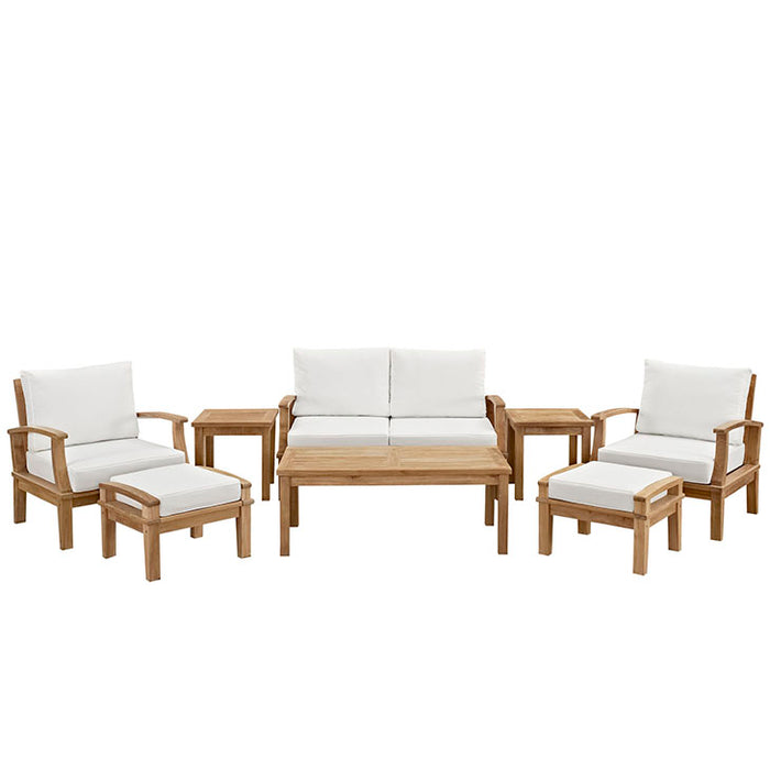 Marina 8 Piece Outdoor Patio Teak Sofa Set 1471-NAT-WHI-SET