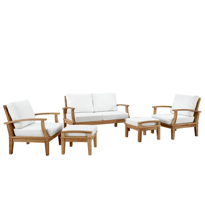 Marina 5 Piece Outdoor Patio Teak Sofa Set 1472-NAT-WHI-SET