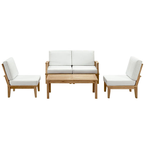 Marina 5 Piece Outdoor Patio Teak Sofa Set 1477-NAT-WHI-SET