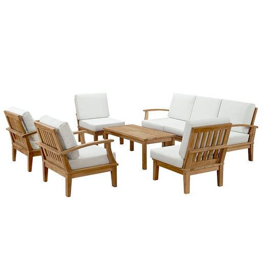 Marina 8 Piece Outdoor Patio Teak Sofa Set 1479-NAT-WHI-SET