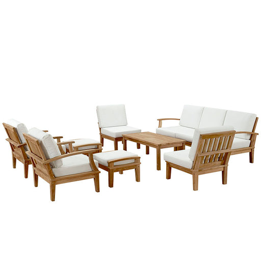 Marina 10 Piece Outdoor Patio Teak Sofa Set 1480-NAT-WHI-SET