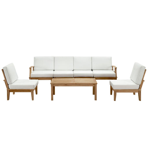 Marina 7 Piece Outdoor Patio Teak Sofa Set 1481-NAT-WHI-SET