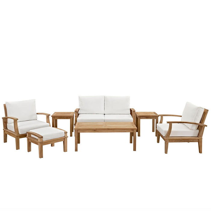 Marina 7 Piece Outdoor Patio Teak Sofa Set 1486-NAT-WHI-SET