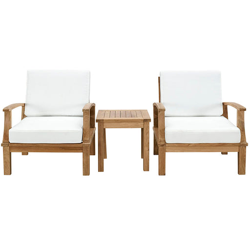 Marina 3 Piece Outdoor Patio Teak Sofa Set 1487-NAT-WHI-SET