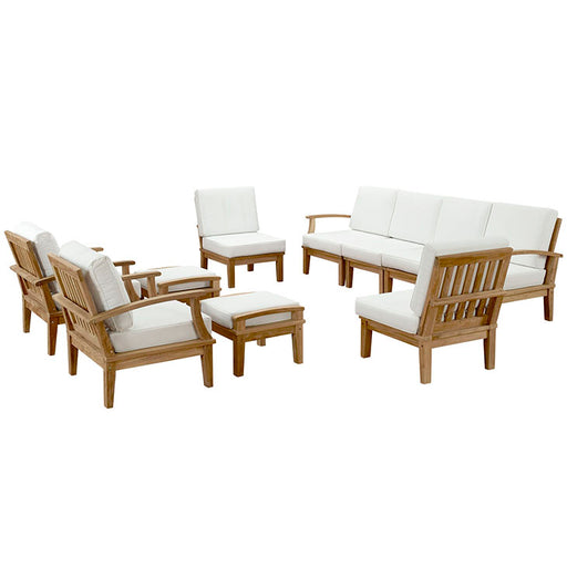 Marina 10 Piece Outdoor Patio Teak Sofa Set 1489-NAT-WHI-SET