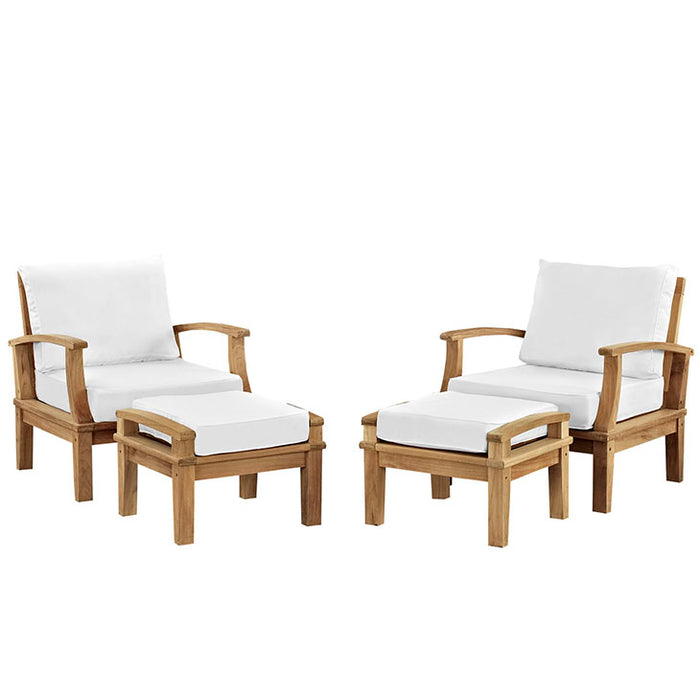 Marina 4 Piece Outdoor Patio Teak Sofa Set 1537-NAT-WHI-SET