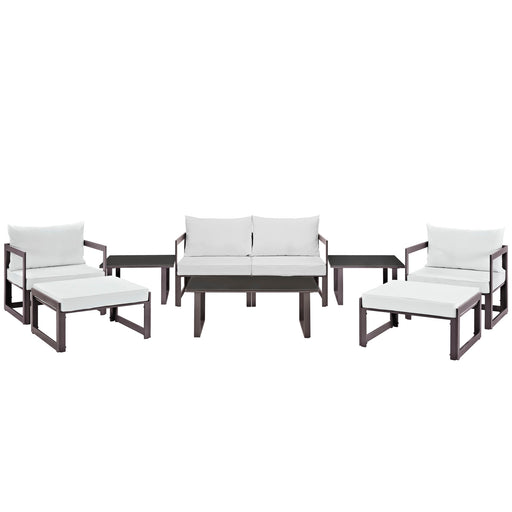 Fortuna 9 Piece Outdoor Patio Sectional Sofa Set 1719-BRN-WHI-SET