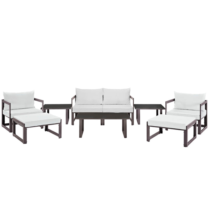 Fortuna 9 Piece Outdoor Patio Sectional Sofa Set 1719-BRN-WHI-SET