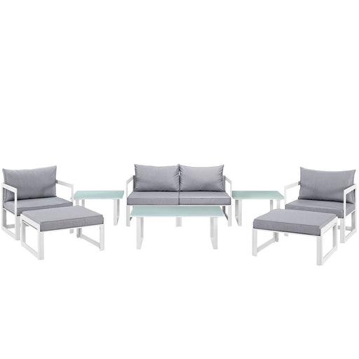 Fortuna 9 Piece Outdoor Patio Sectional Sofa Set 1719-WHI-GRY-SET