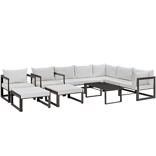 Fortuna 10 Piece Outdoor Patio Sectional Sofa Set 1720-BRN-WHI-SET