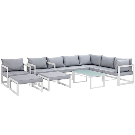 Fortuna 10 Piece Outdoor Patio Sectional Sofa Set 1720-WHI-GRY-SET