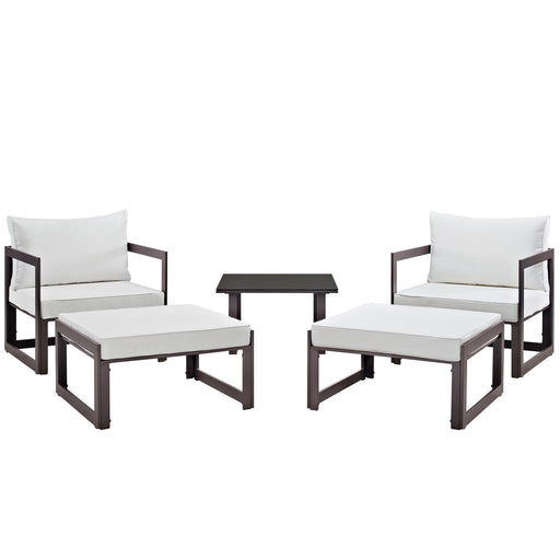 Fortuna 5 Piece Outdoor Patio Sectional Sofa Set 1721-BRN-WHI-SET