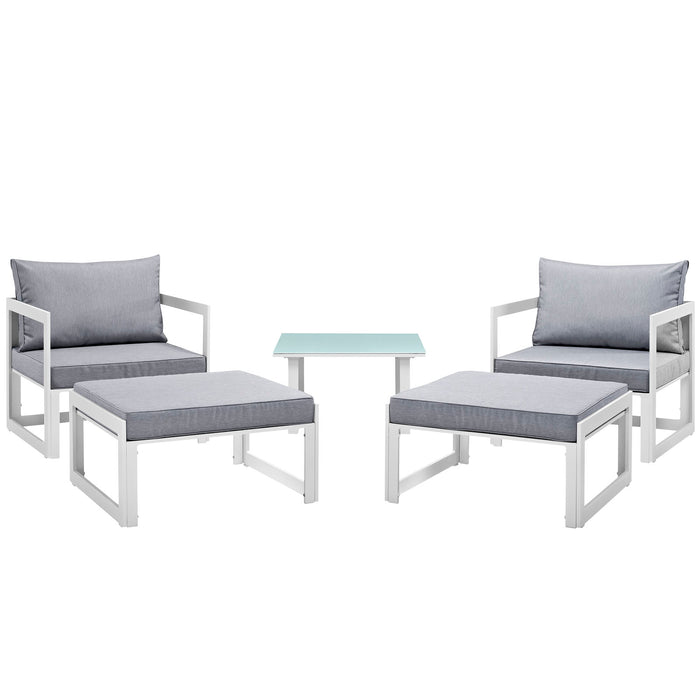 Fortuna 5 Piece Outdoor Patio Sectional Sofa Set 1721-WHI-GRY-SET