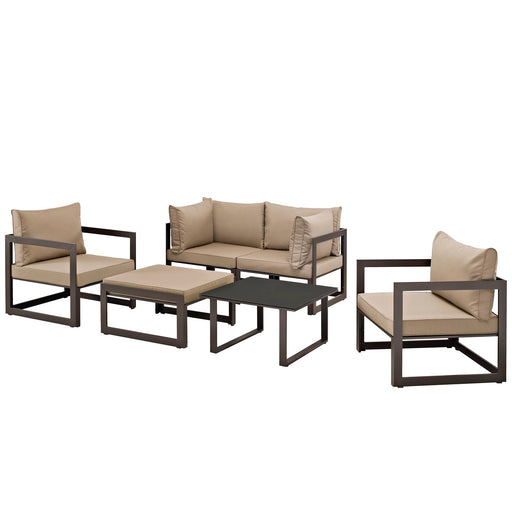 Fortuna 6 Piece Outdoor Patio Sectional Sofa Set 1723-BRN-MOC-SET