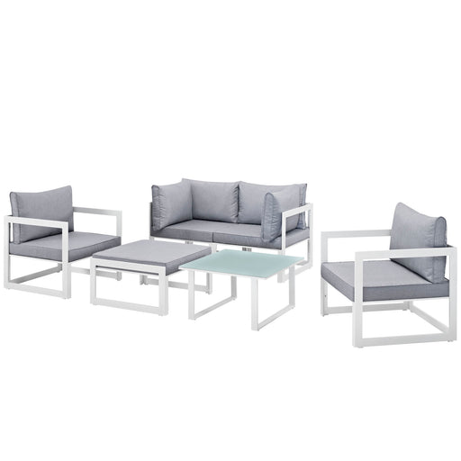 Fortuna 6 Piece Outdoor Patio Sectional Sofa Set 1723-WHI-GRY-SET