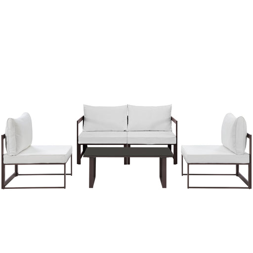 Fortuna 5 Piece Outdoor Patio Sectional Sofa Set 1724-BRN-WHI-SET