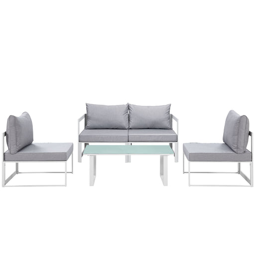 Fortuna 5 Piece Outdoor Patio Sectional Sofa Set 1724-WHI-GRY-SET