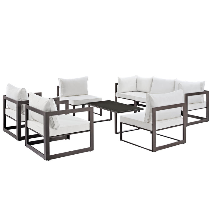 Fortuna 8 Piece Outdoor Patio Sectional Sofa Set 1725-BRN-WHI-SET