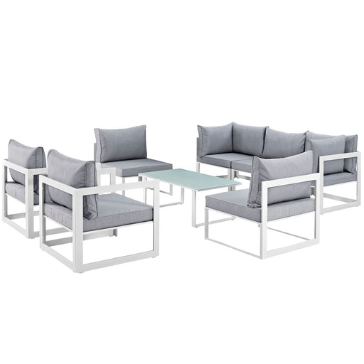 Fortuna 8 Piece Outdoor Patio Sectional Sofa Set 1725-WHI-GRY-SET