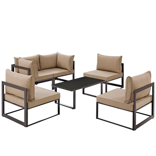 Fortuna 6 Piece Outdoor Patio Sectional Sofa Set 1726-BRN-MOC-SET