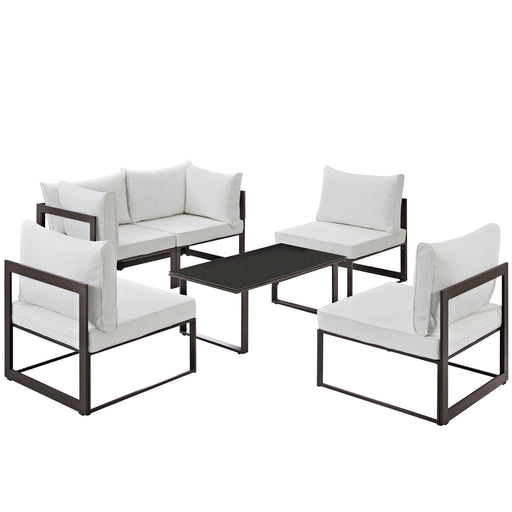 Fortuna 6 Piece Outdoor Patio Sectional Sofa Set 1726-BRN-WHI-SET