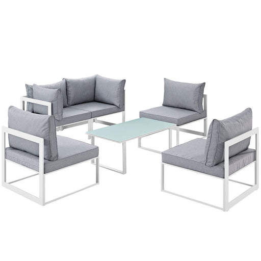 Fortuna 6 Piece Outdoor Patio Sectional Sofa Set 1726-WHI-GRY-SET