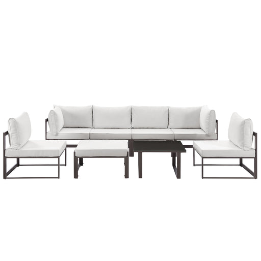 Fortuna 8 Piece Outdoor Patio Sectional Sofa Set 1728-BRN-WHI-SET