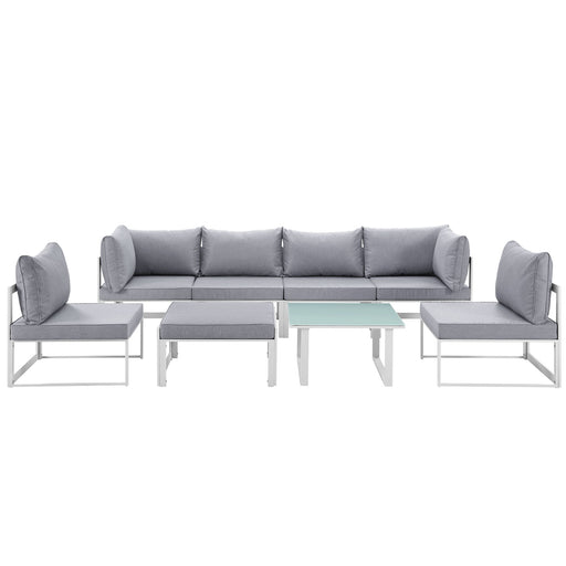 Fortuna 8 Piece Outdoor Patio Sectional Sofa Set 1728-WHI-GRY-SET