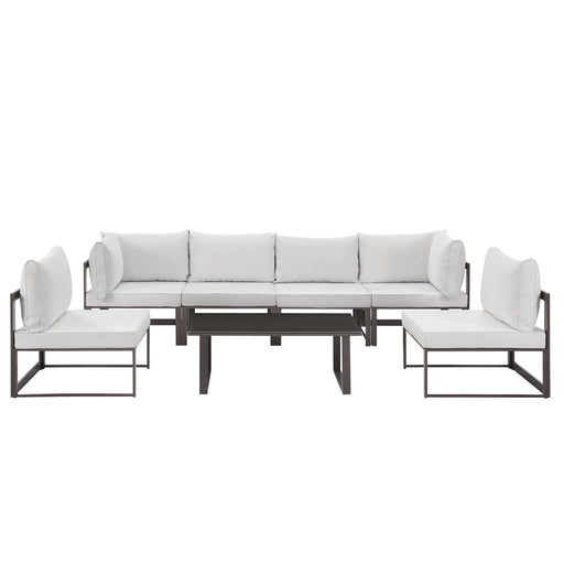 Fortuna 7 Piece Outdoor Patio Sectional Sofa Set 1729-BRN-WHI-SET