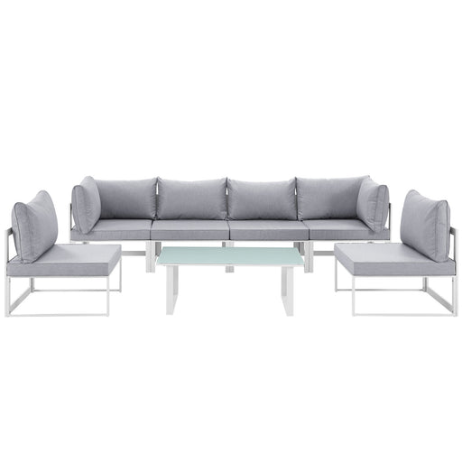 Fortuna 7 Piece Outdoor Patio Sectional Sofa Set 1729-WHI-GRY-SET