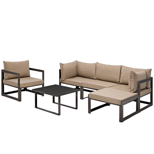 Fortuna 6 Piece Outdoor Patio Sectional Sofa Set 1731-BRN-MOC-SET