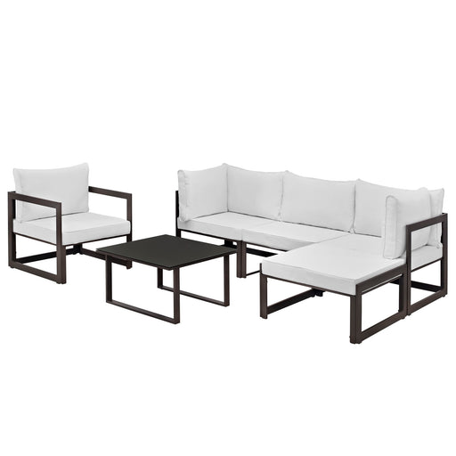 Fortuna 6 Piece Outdoor Patio Sectional Sofa Set 1731-BRN-WHI-SET