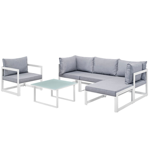 Fortuna 6 Piece Outdoor Patio Sectional Sofa Set 1731-WHI-GRY-SET