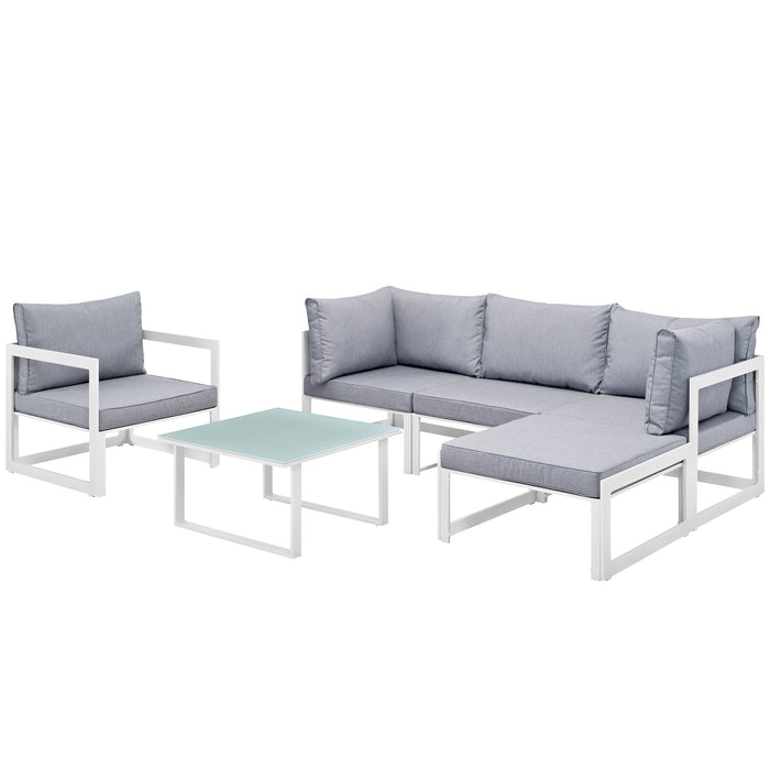 Fortuna 6 Piece Outdoor Patio Sectional Sofa Set 1731-WHI-GRY-SET