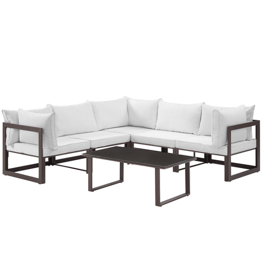 Fortuna 6 Piece Outdoor Patio Sectional Sofa Set 1732-BRN-WHI-SET