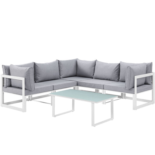 Fortuna 6 Piece Outdoor Patio Sectional Sofa Set 1732-WHI-GRY-SET