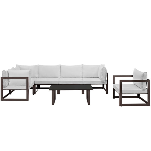 Fortuna 7 Piece Outdoor Patio Sectional Sofa Set 1733-BRN-WHI-SET