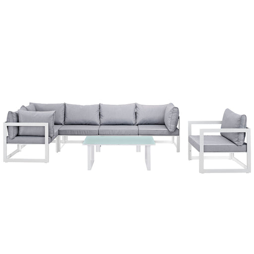 Fortuna 7 Piece Outdoor Patio Sectional Sofa Set 1733-WHI-GRY-SET