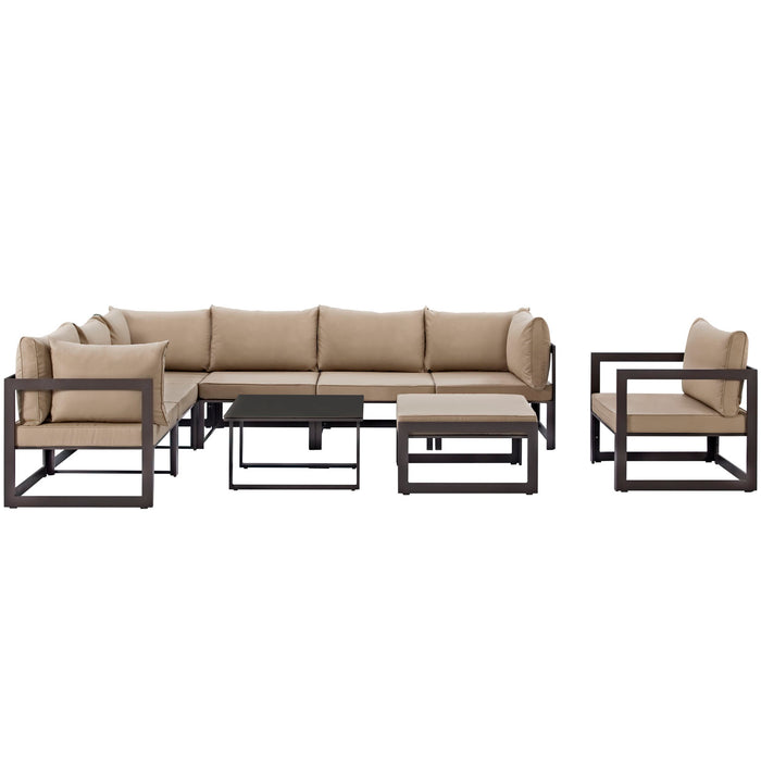 Fortuna 9 Piece Outdoor Patio Sectional Sofa Set 1734-BRN-MOC-SET