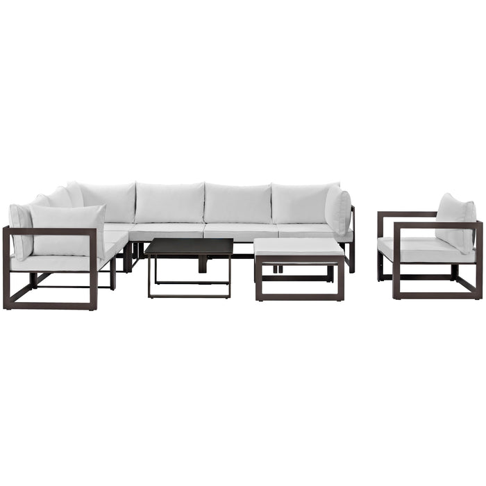 Fortuna 9 Piece Outdoor Patio Sectional Sofa Set 1734-BRN-WHI-SET