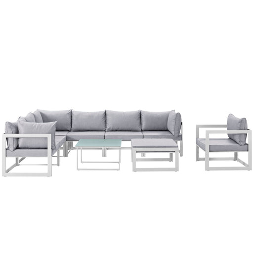 Fortuna 9 Piece Outdoor Patio Sectional Sofa Set 1734-WHI-GRY-SET