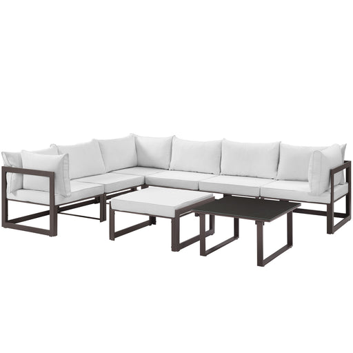 Fortuna 8 Piece Outdoor Patio Sectional Sofa Set 1735-BRN-WHI-SET