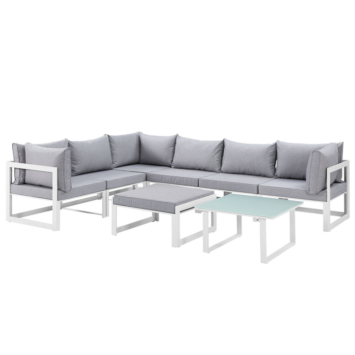 Fortuna 8 Piece Outdoor Patio Sectional Sofa Set 1735-WHI-GRY-SET