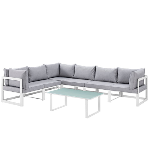 Fortuna 7 Piece Outdoor Patio Sectional Sofa Set 1737-WHI-GRY-SET