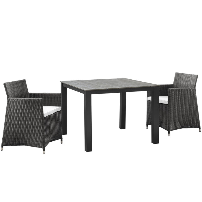 Junction 3 Piece Outdoor Patio Wicker Dining Set 1742-BRN-WHI-SET